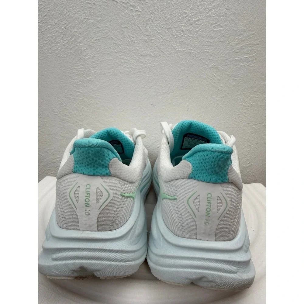 HOKA Clifton 10 Running Shoes White Aqua Blue Women's US 8B Road Sneaker